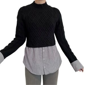 Anthropologie Maeve
Navy Cable-Knit Layer sweater Size Medium